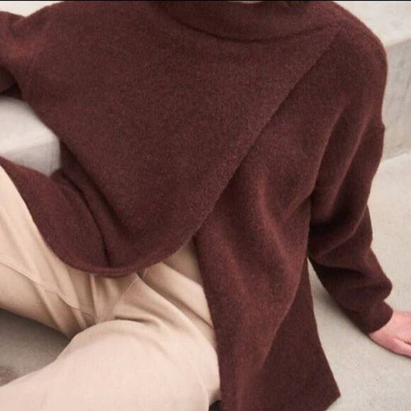 Grade & Gather Tan Front Back Overlap Pullover Sweater Round Neck Women's Size M - Picture 7 of 8